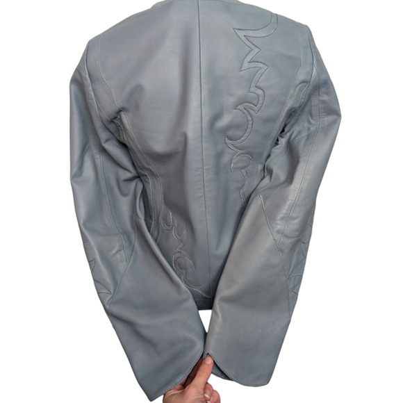 Zadig & Voltaire Vencia Patch Cloud Blue Lamb Leather Western Cropped Jacket XS - Picture 14 of 15